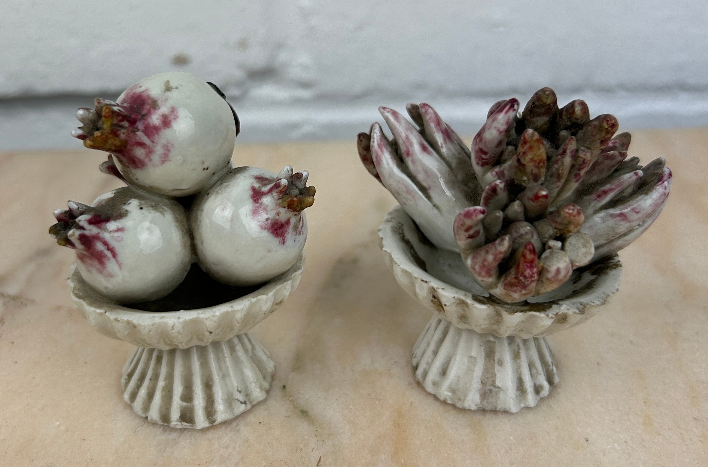 A PAIR OF BIONIC PORCELAIN MADE WITH TRADITIONAL CHINESE THEMES, Chayote, pomegranate, longevity