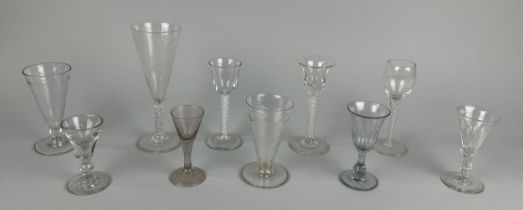 A COLLECTION OF GLASSWARE (10) To include some possibly antique examples with filigree stems.