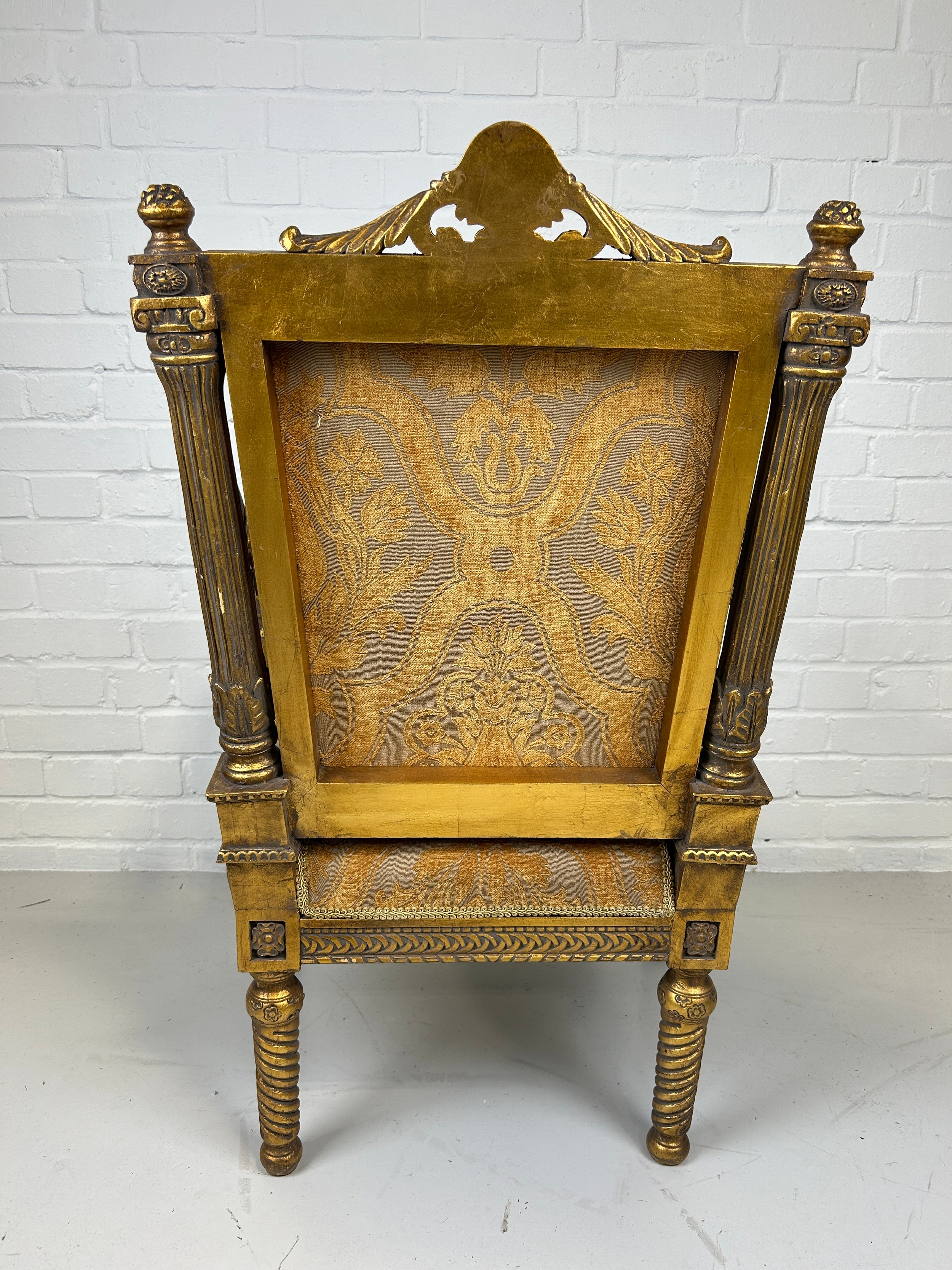A MODERN LOUIS XVI STYLE FRENCH FAUTEUIL, Gilt wood upholstered in silk fabric. 98cm x 62cm x 49cm - Image 5 of 5
