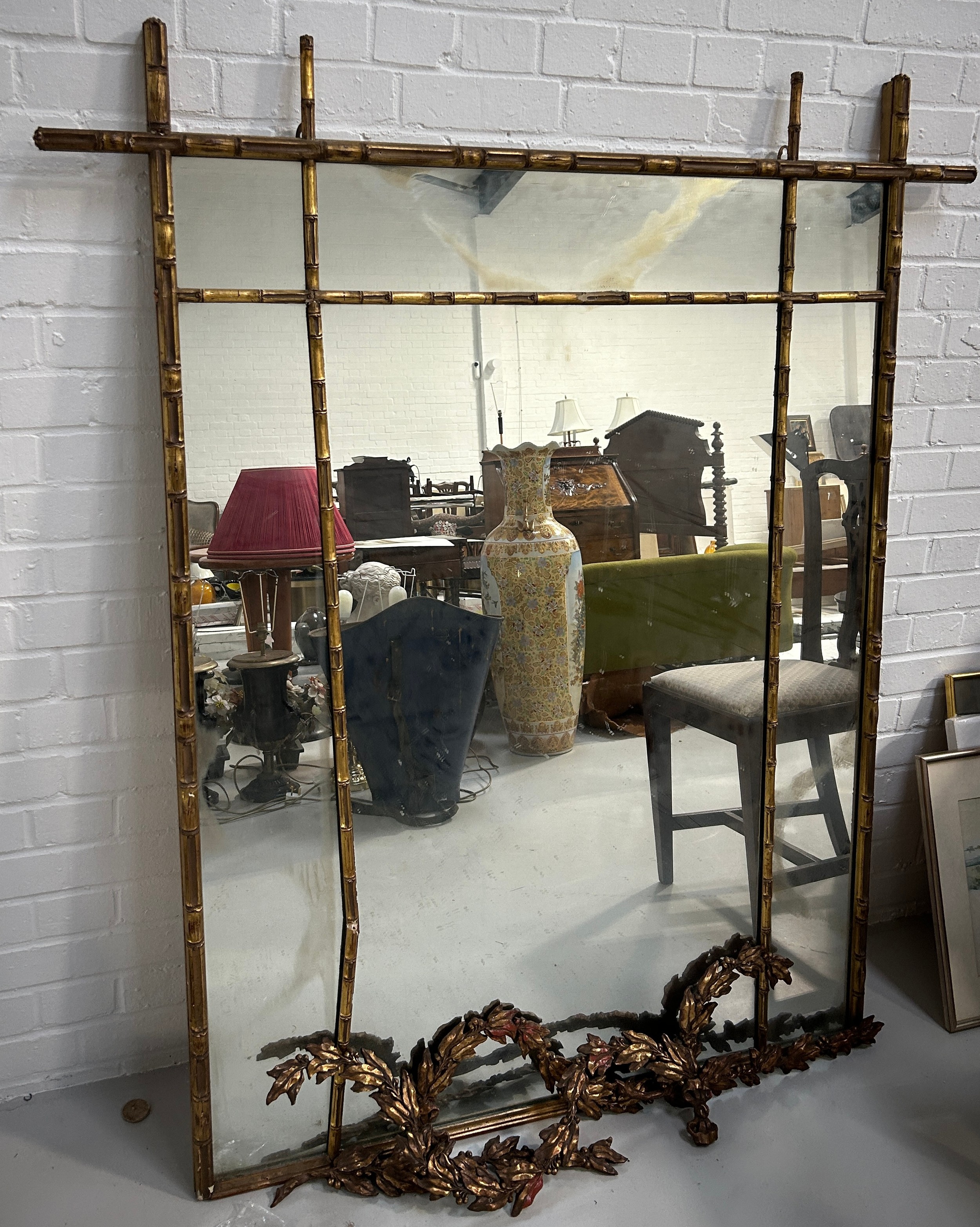 A VERY LARGE FAUX BAMBOO REGENCY STYLE WALL MIRROR (FOR RESTORATION), 150cm x 132cm Provenance: Palm