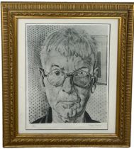 AFTER DAVID HOCKNEY (B.1937) A PRINT DEPICTING STANLEY SPENCER, Signed and numbered (in the