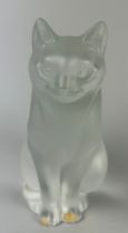 A LARGE LALIQUE FROSTED GLASS CAT, 21cm H Signed 'Lalique France' to base.