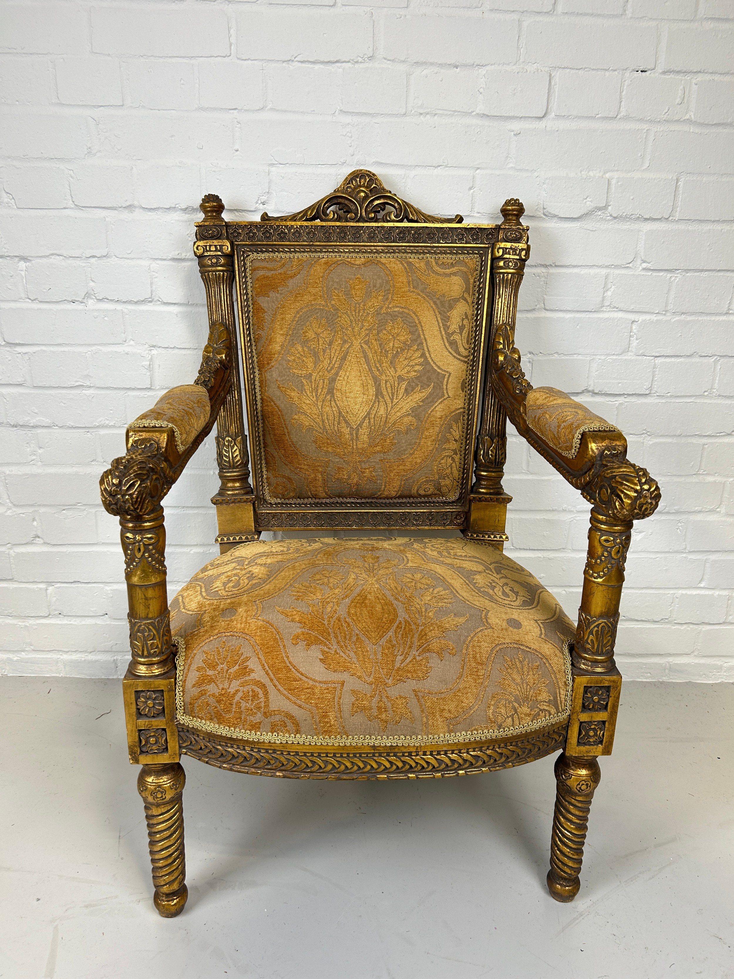 A MODERN LOUIS XVI STYLE FRENCH FAUTEUIL, Gilt wood upholstered in silk fabric. 98cm x 62cm x 49cm - Image 2 of 5