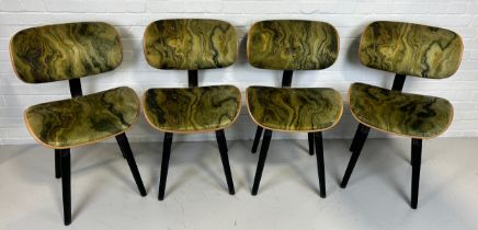 A SET OF FOUR ITALIAN MID CENTURY DESIGN DINING CHAIRS UPHOLSTERED IN GREEN 'MARBLE EFFECT'