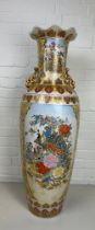 A LARGE FLOOR STANDING JAPANESE SATSUMA STYLE PORCELAIN VASE, 107cm H