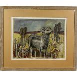 A CHARCOAL AND OIL PAINTING ON PAPER DEPICTING A RAM, Signed indistinctly 'Donald Neil Davis',