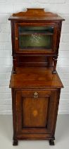 A SMALL EDWARDIAN INLAID MAHOGANY BEDSIDE CABINET,