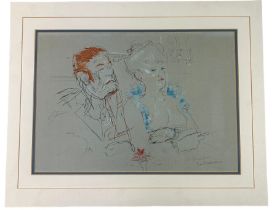 JACK LEVINE (1915-2010): 'AT AMELIO'S SAN FRANCISCO', PENCIL, PASTEL DRAWING AND WATERCOLOUR