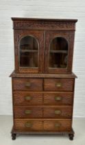 A 19TH CENTURY ANGLO INDIAN ROSEWOOD SECTIONAL SECRETAIRE WITH SUNBURST DESIGN PANELS 172cm x 92cm