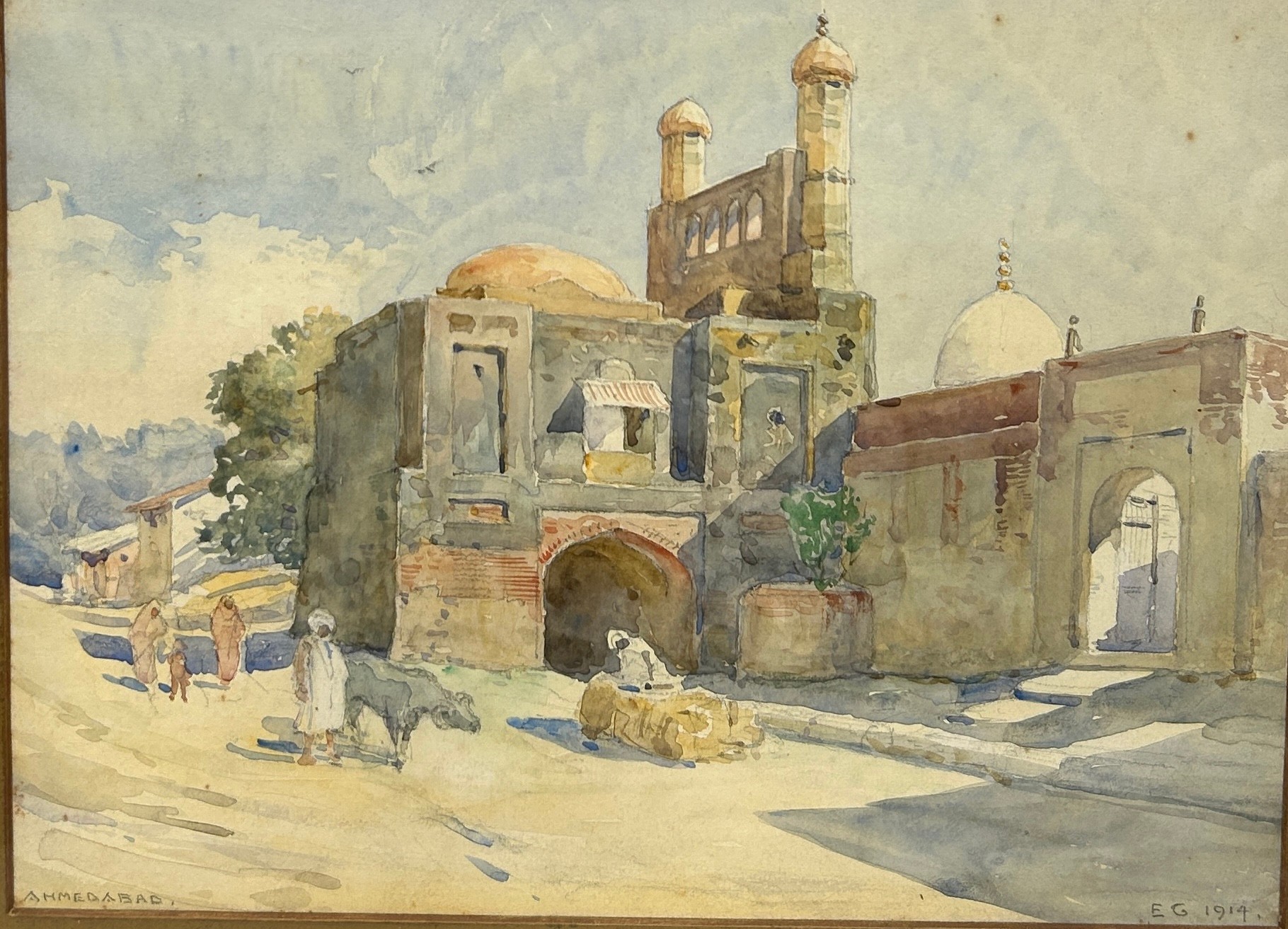 ERNEST GEORGE (1839-1922): A 19TH CENTURY WATERCOLOUR PAINTING ON PAPER 'AHMEDABAD': AN INDIAN - Image 2 of 5