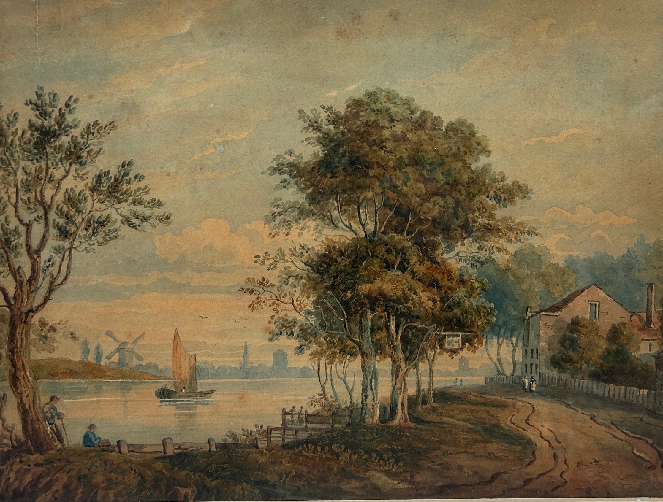 JOHN VARLEY SENIOR (1778-1842): A WATERCOLOUR PAINTING ON PAPER INSCRIBED ISLEWORTH RIVER SCENE BY - Image 2 of 3