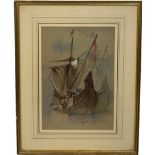 A 19TH OR 20TH CENTURY OTTOMAN / ARABIAN WATERCOLOUR PAINTING ON PAPER DEPICTING 'SAILORS BY THE