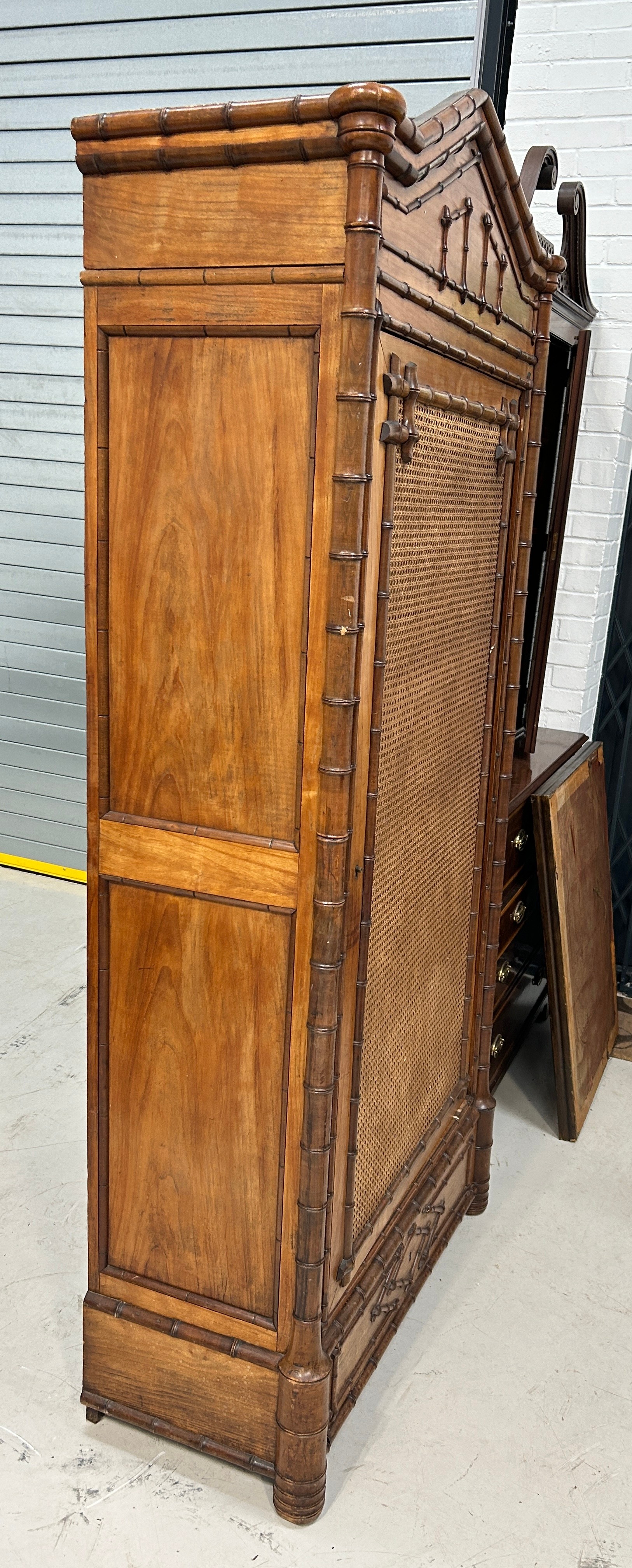 A 19TH CENTURY FRENCH FAUX BAMBOO WARDROBE, 223cm x 100cm x 42cm - Image 4 of 9