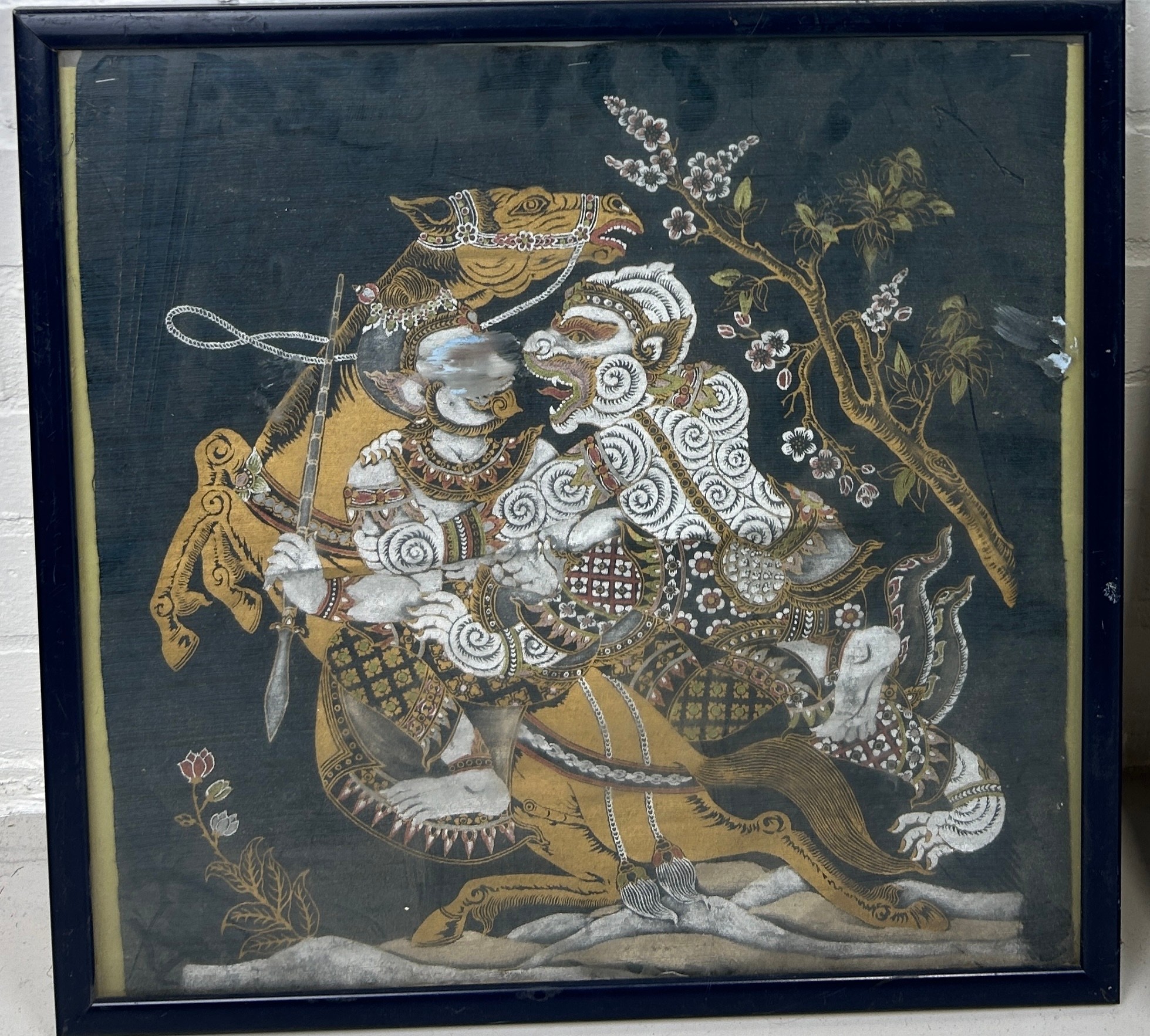 AN INDIAN PAINTING ON SILK ALONG WITH ANOTHER TIBETAN ONE (2), Largest 46cm x 39cm Framed 64cm x - Image 3 of 4