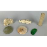 A COLLECTION OF ARCHAIC STYLE JADE AND STONE ITEMS (6), To include jade horse, two plaques, cong