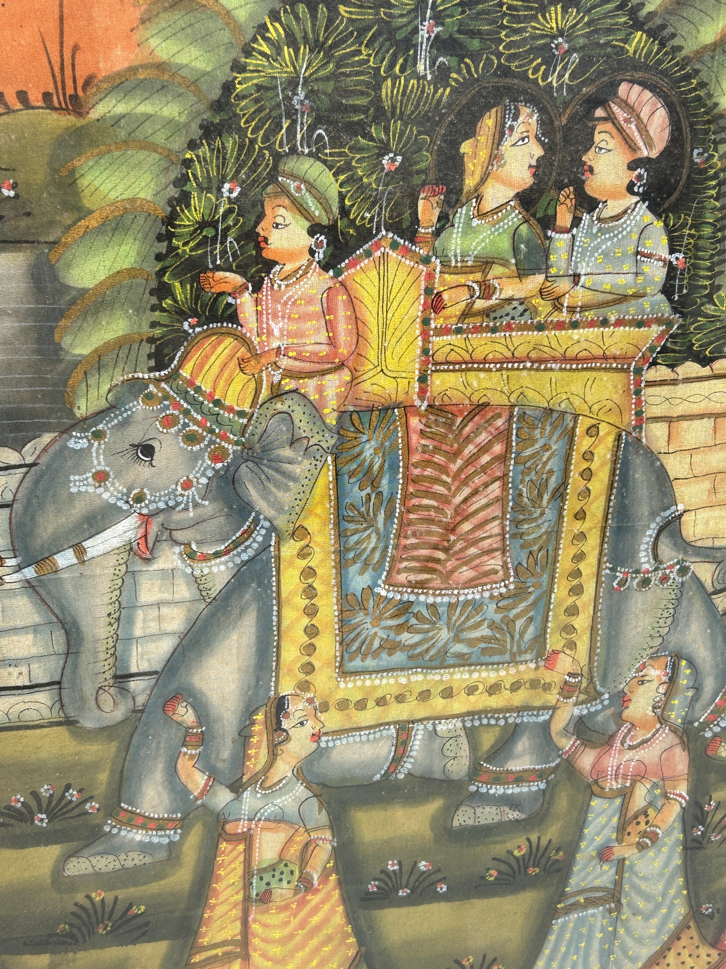 AN INDIAN PAINTING ON LINEN, Mounted in a frame and glazed. 113cm x 75cm - Image 5 of 5