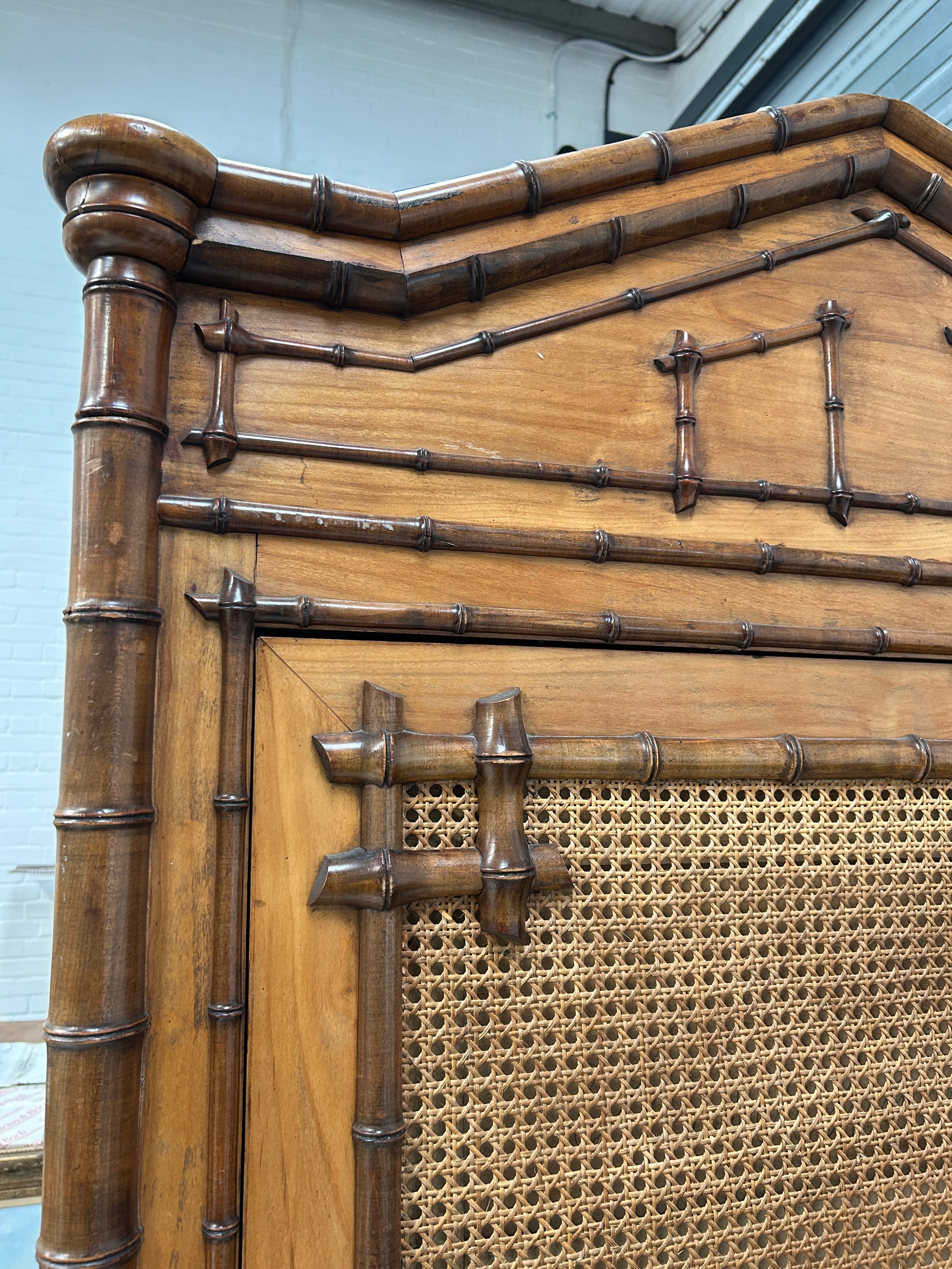 A 19TH CENTURY FRENCH FAUX BAMBOO WARDROBE, 223cm x 100cm x 42cm - Image 2 of 9