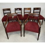 A SET OF SIX REGENCY DINING CHAIRS, To include two carvers and four side chairs. Carvers 82cm x 54cm