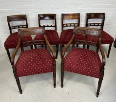 A SET OF SIX REGENCY DINING CHAIRS, To include two carvers and four side chairs. Carvers 82cm x 54cm