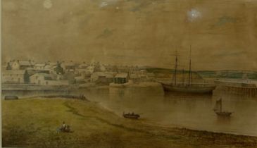 A 19TH CENTURY WATERCOLOUR PAINTING ON PAPER DEPICTING AN ESTUARY SCENE, Signed 'R.P. Herdman' and