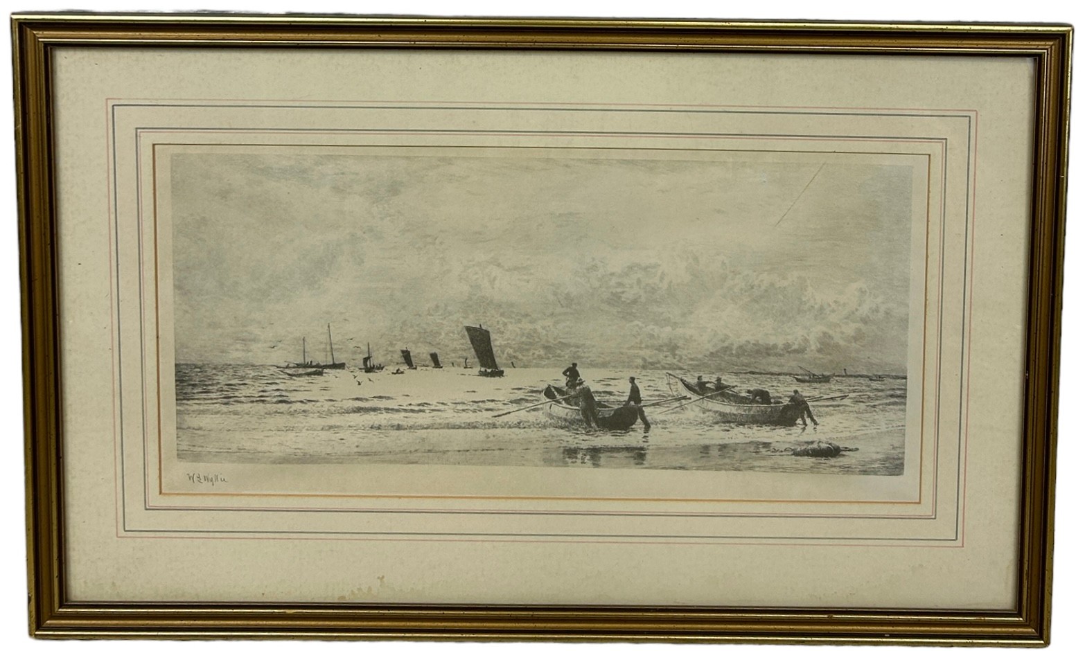 WILLIAM LIONEL WYLLIE (1851-1931): A PRINT DEPICTING A 'FISHING SCENE WITH SAILING BOATS', Signed.