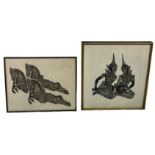 A PAIR OF BUDDHIST PICTURES Largest frame 54cm x 50cm