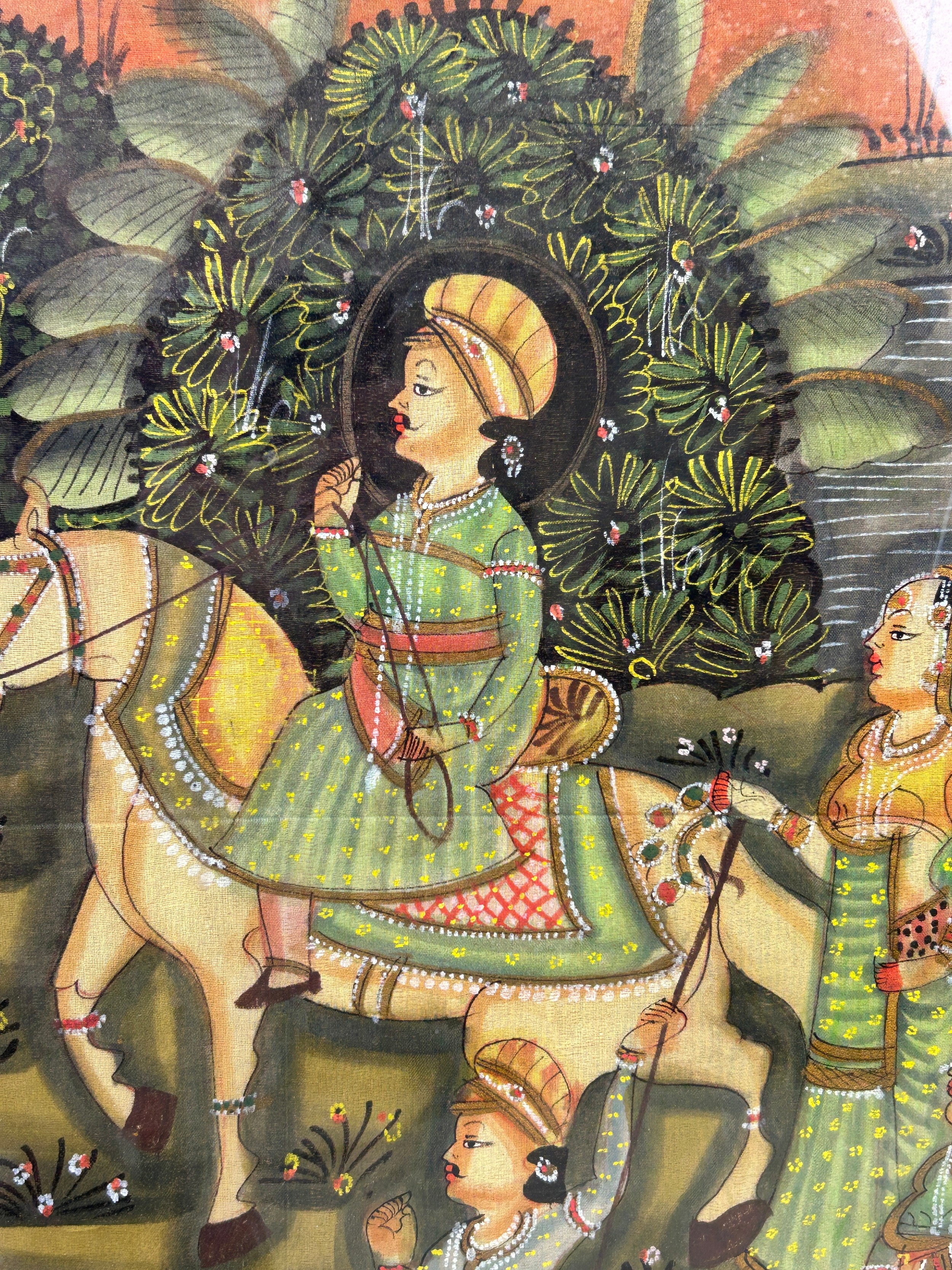 AN INDIAN PAINTING ON LINEN, Mounted in a frame and glazed. 113cm x 75cm - Image 3 of 5