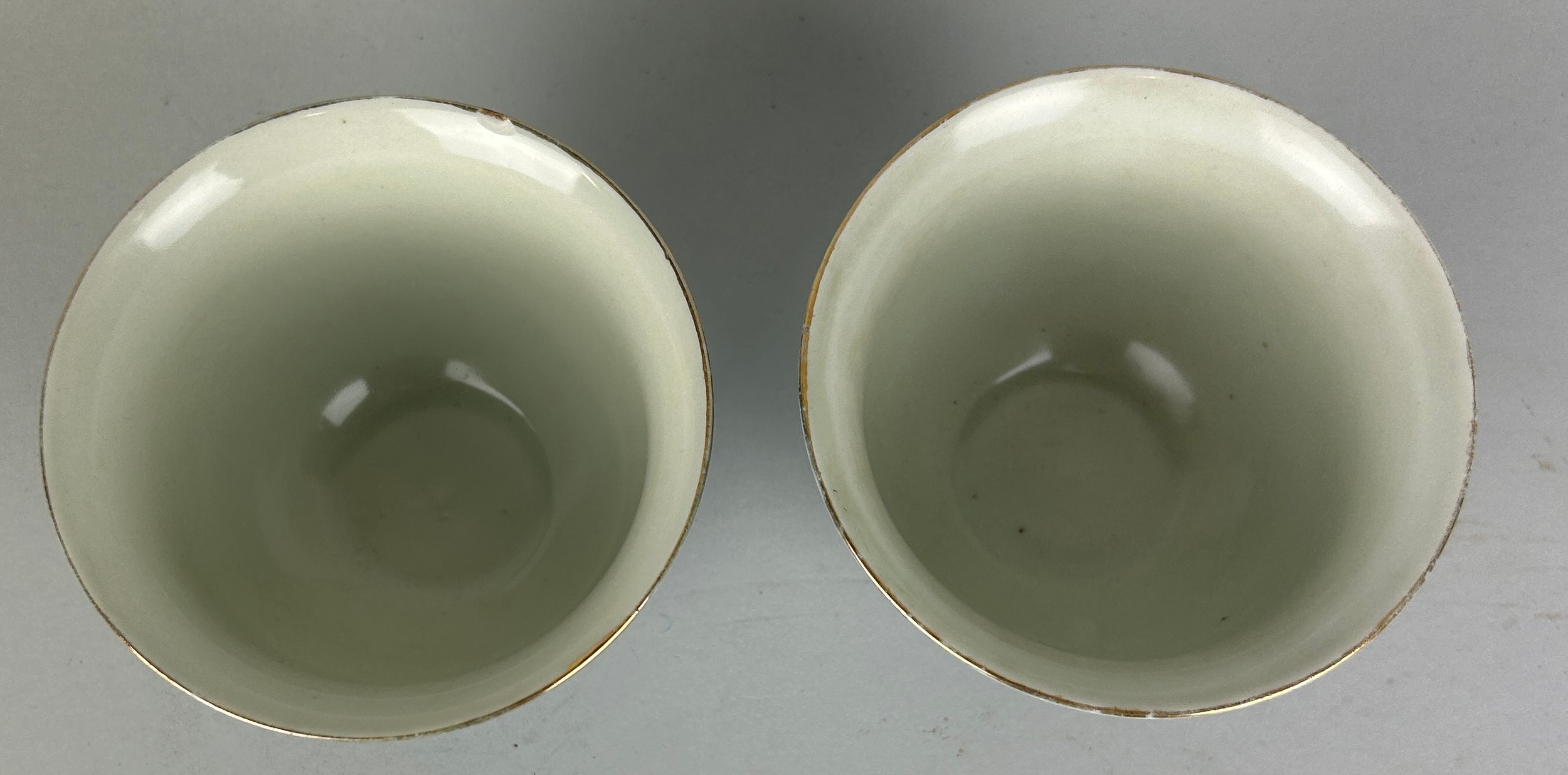 A PAIR OF CHINESE LILAC GROUND CUPS DECORATED WITH FLOWERS, Kangxi six character marks to verso, but - Image 3 of 4