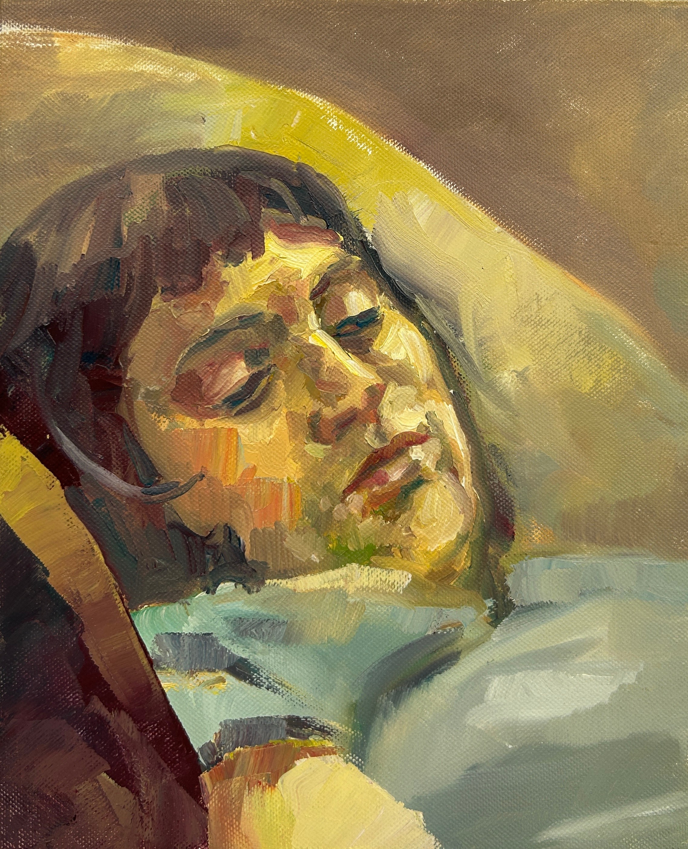 AN OIL ON CANVAS PAINTING DEPICTING A RECLINING GIRL, 30cm x 25cm - Image 3 of 3