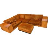 HOWARD KEITH: A LARGE SECTIONAL CORNER SOFA UPHOLSTERED IN STRIPED BURNT ORANGE FABRIC, 300cm x