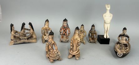 A SCULPTURE AFTER HENRY MOORE ALONG WITH A COLLECTION OF KARAJA TRIBE POTTERY FIGURES (9) Some