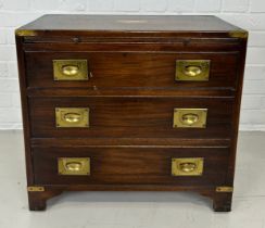A 20TH CENTURY REPRODUCTION MAHOGANY CAMPAIGN CHEST, With brush and slide, brass bound with handles.