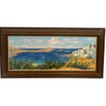 ERNEST KNIGHT (1915-1995): AN OIL ON CANVAS VIEW OF A GREEK COASTLINE POSSIBLY RODOR ISLAND IN THE