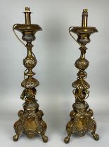 A PAIR OF ECCLESIASTICAL BRASS CANDLESTICKS (2)