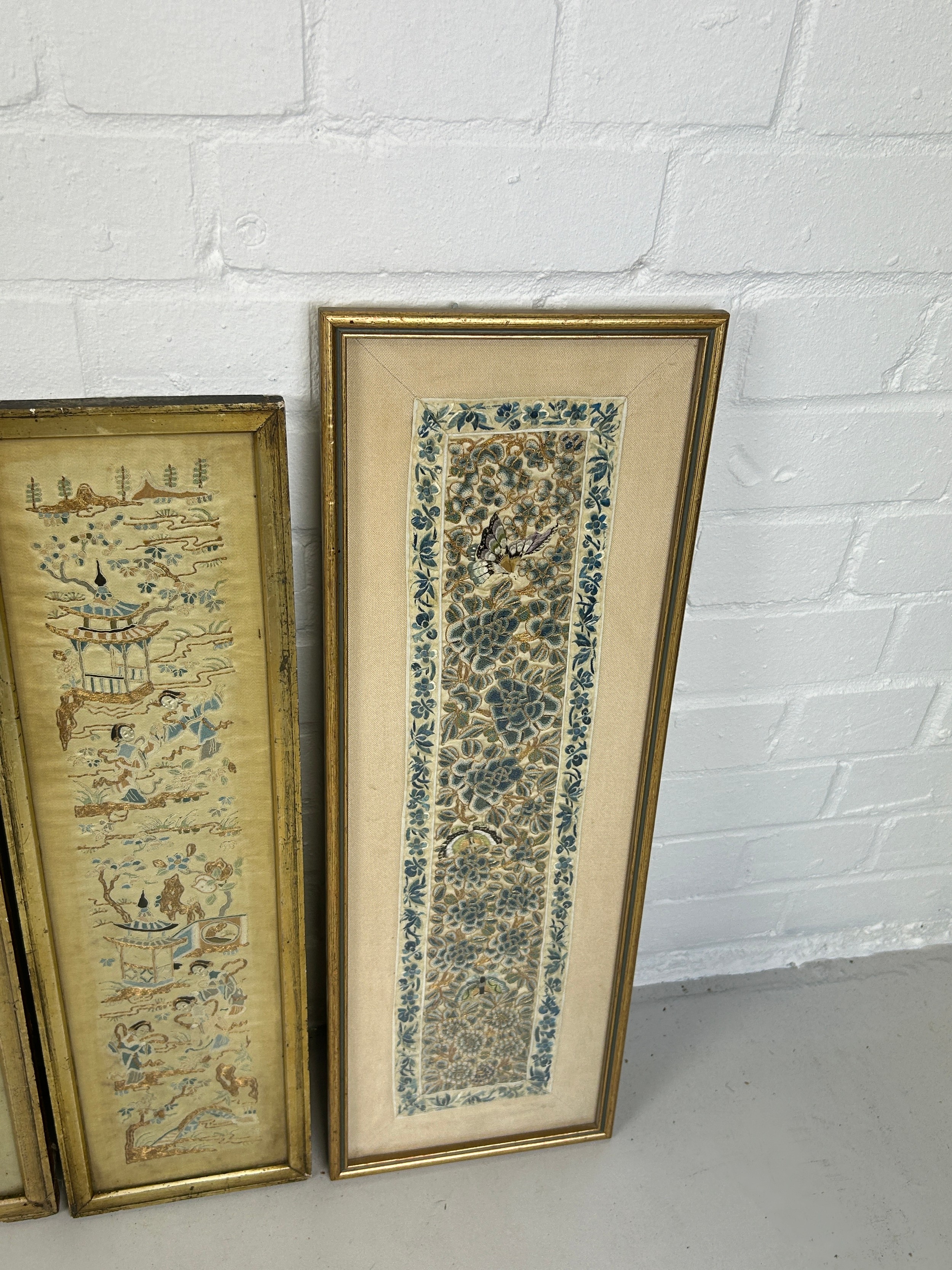 A SET OF FOUR CHINESE QING DYNASTY SILK PANELS ALONG WITH ANOTHER SIMILAR (5) Framed and glazed. - Image 4 of 5