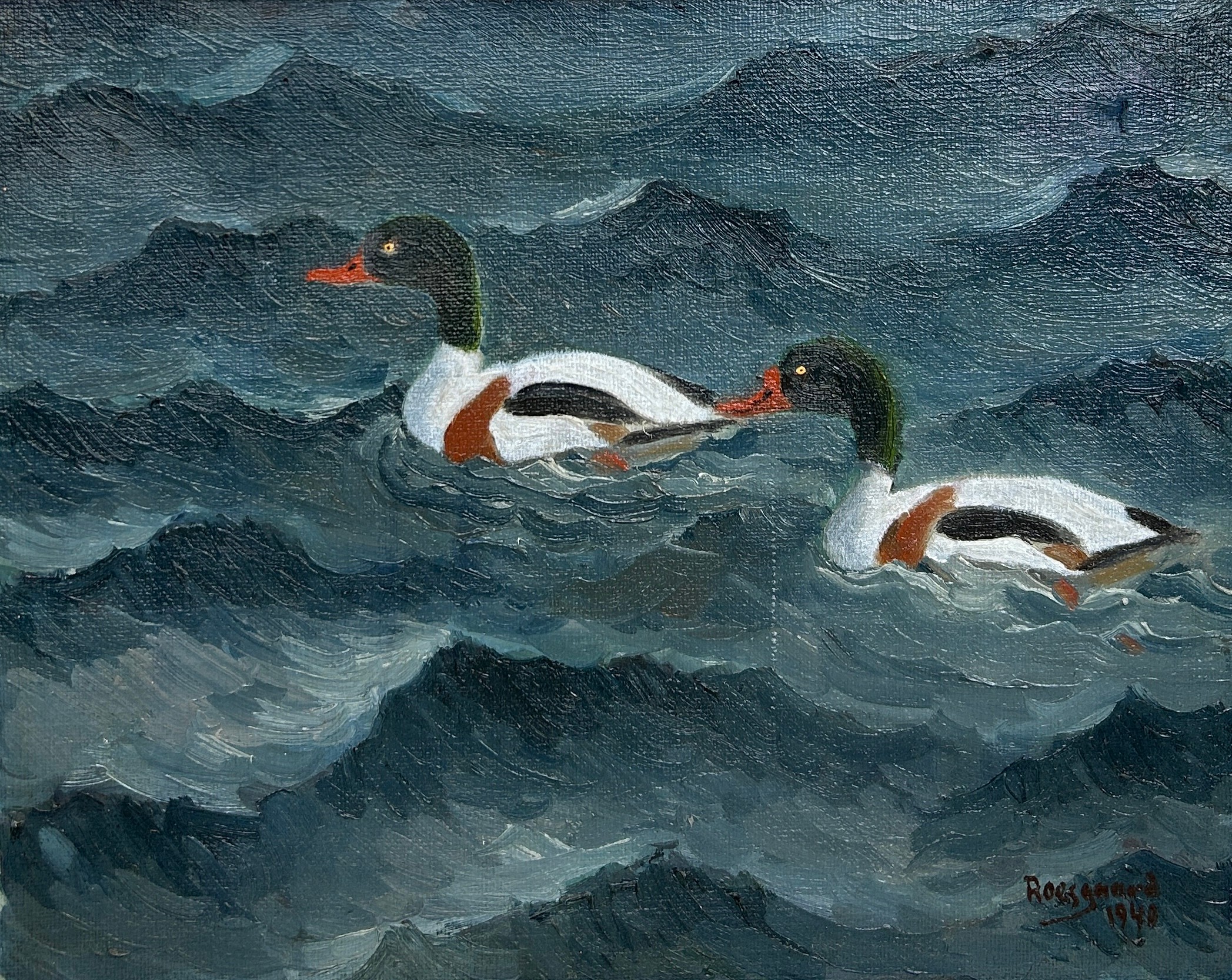 CHRISTEN ROESGAARD (DANISH 20TH CENTURY): AN OIL ON CANVAS PAINTING DEPICTING TWO DUCKS, Signed - Image 2 of 7