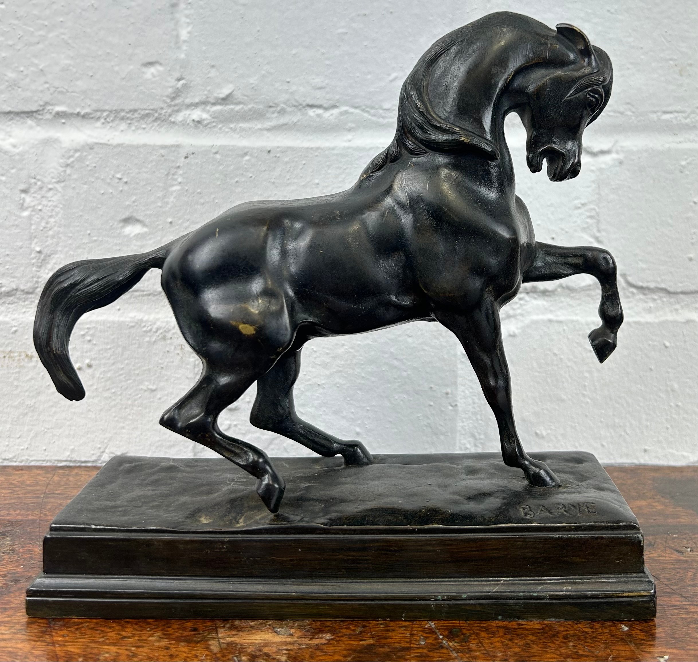 AFTER ANTOINE-LOUIS BARYE (FRENCH 1795-1875): A BRONZE SCULPTURE 'CHEVAL A LA TURC', 18cm x 18cm x - Image 2 of 4