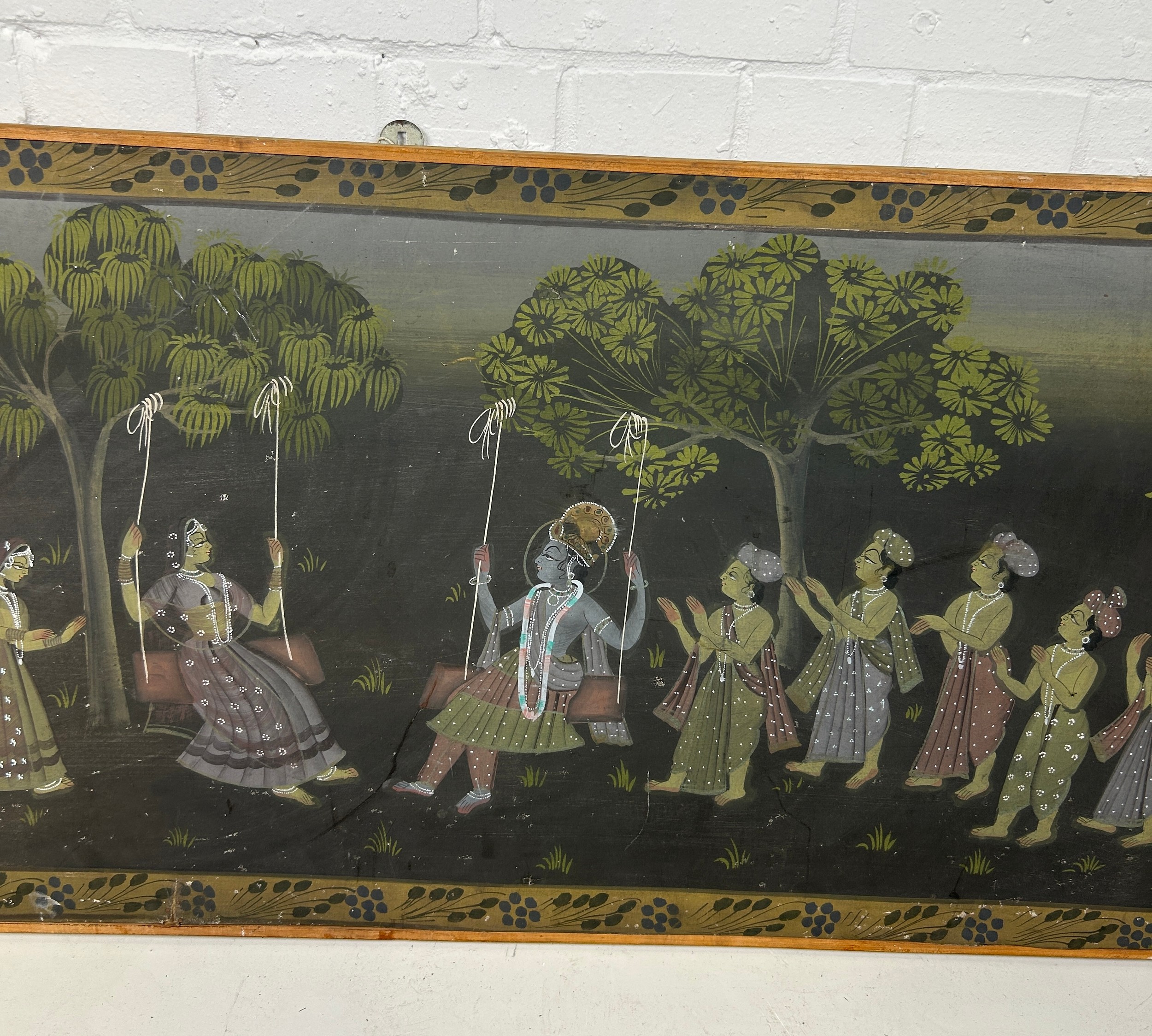 A LARGE INDIAN PAINTING ON LINEN 182cm x 59cm - Image 3 of 4