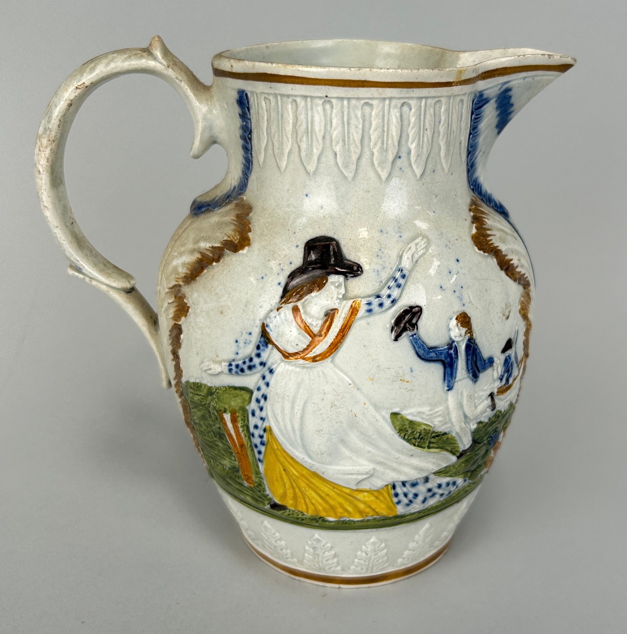 A PRATT WARE STYLE JUG, 16cm H - Image 2 of 3