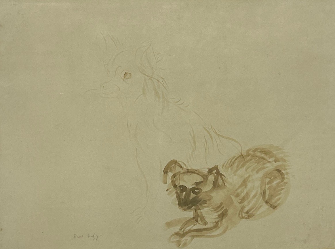 RAOUL DUFY (FRENCH 1877-1953): A WATERCOLOUR ON PAPER TITLED 'DEUX CHIENS', 64cm x 48.5cm Signed - Image 8 of 10