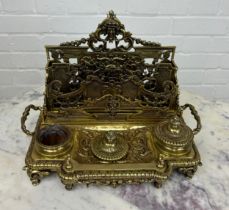 A LOUIS XVI STYLE BRASS INKWELL, 29cm x 23cm x 23cm