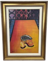 AFTER AMELIA PELAEZ (CUBAN 1896-1968): AN OIL ON CANVAS STILL LIFE PAINTING DEPICTING A FISH WITH