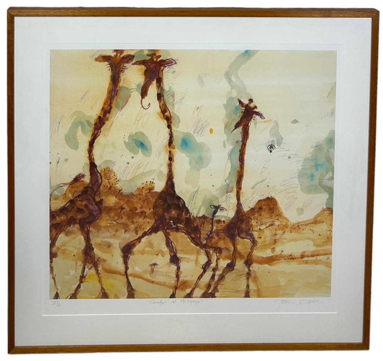 JOHN OLSEN (AUSTRALIAN 1928-2023): A LIMITED EDITION PRINT TITLED 'GIRAFFES AT MT KENYA', Limited