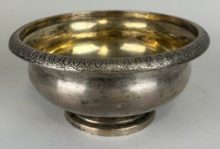 A FOREIGN SILVER BOWL WITH GILT INTERIOR, Weight 637gms 20cm x 9cm