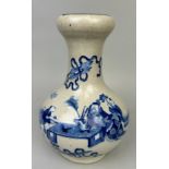 A CHINESE 19TH CENTURY BLUE AND WHITE VASE DECORATED WITH FIGURES, 31cm H