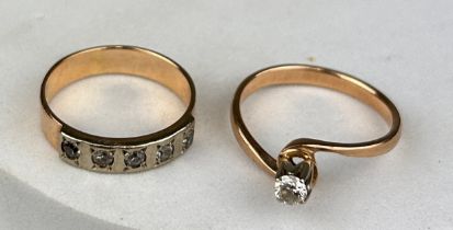 TWO 14CT GOLD RINGS WITH SMALL DIAMONDS Weight: 6.3gms