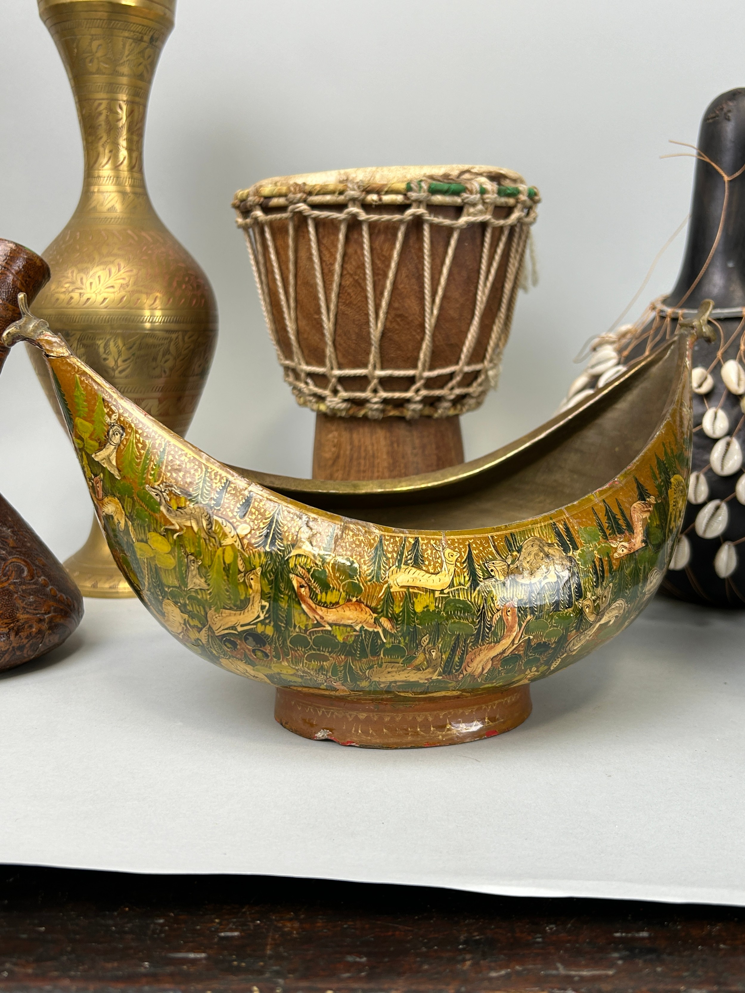 A COLLECTION OF AFRICAN, INDIAN ITEMS (QTY), To include a ceramic pharmacy jar, instruments, - Image 5 of 5