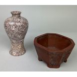 A CHINESE YIXING POT WITH LION HEAD CARTOUCHES, ALONG WITH A MEIPING VASE, Vase 16cm H