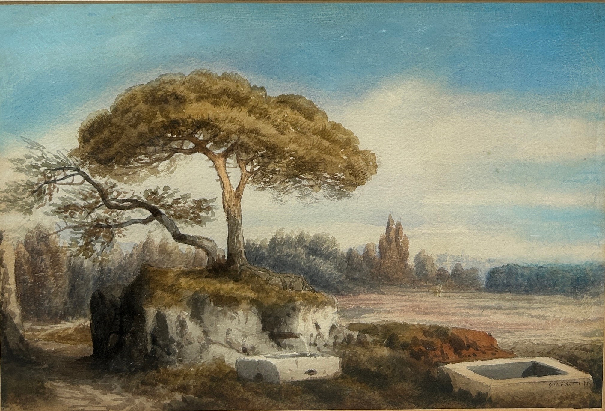 DITA ERRETI: A WATERCOLOUR PAINTING ON PAPER DEPICTING AN ITALIAN LANDSCAPE CLASSICAL VIEW, 32cm x - Image 2 of 4