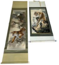 TWO CHINESE SCROLL PAINTINGS DEPICTING TIGERS (2) 125cm x 42cm, scroll 208cm x 45cm 96cm x 49cm,